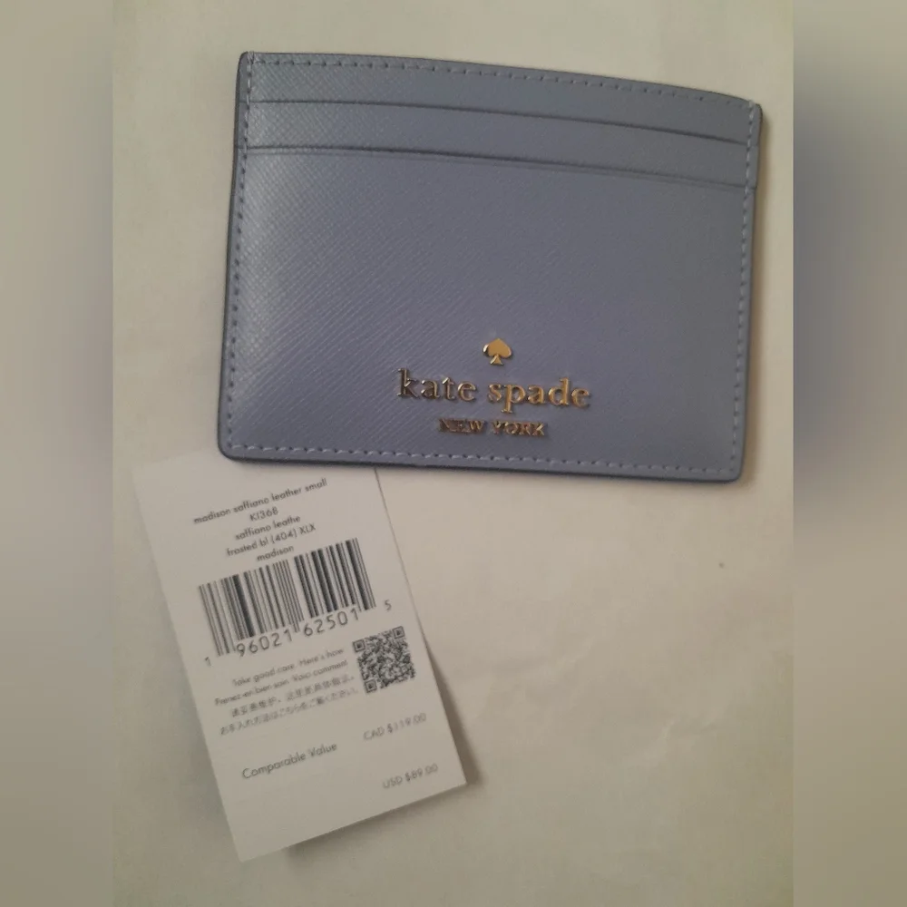 New Kate Spade Maddison Leather Card Case In Frosted Blue NWT